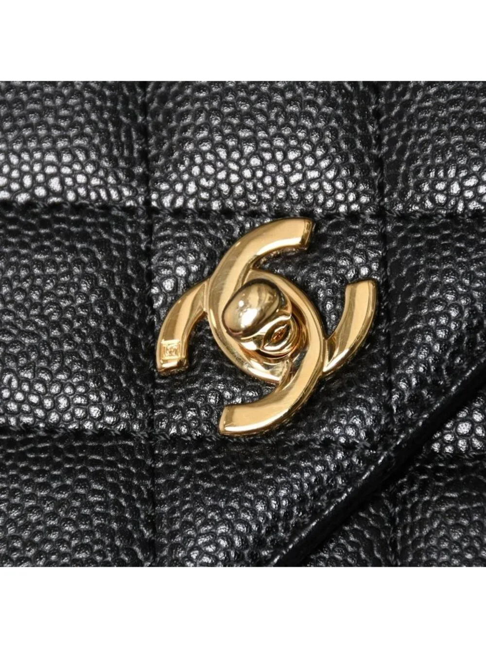 Chanel Quilted CC Logo CC Handbag Top Handle Turnlock Caviar Leather Black Gold
